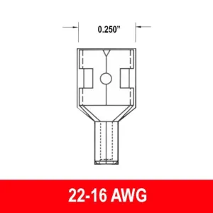 #22-16AWG Uninsulated .250" Female Quick Connect, 100 pack