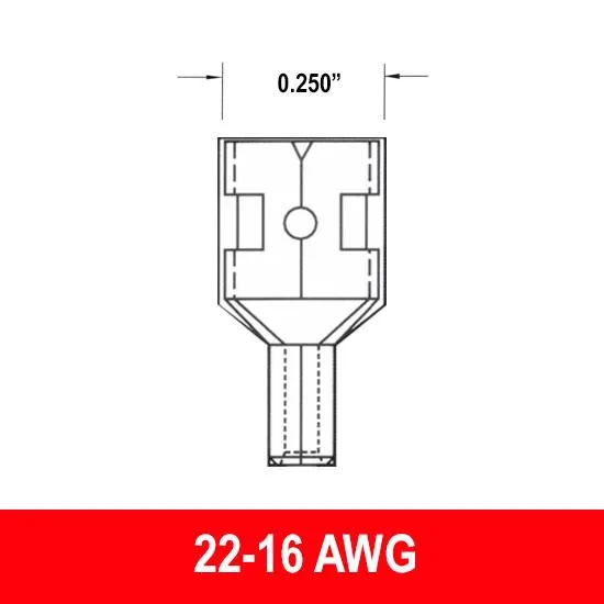 #22-16AWG Uninsulated .250" Female Quick Connect, 100 pack