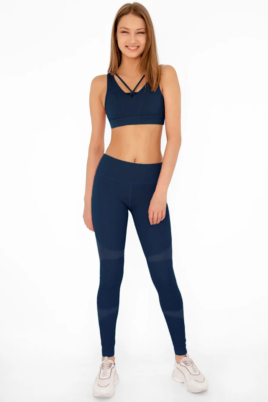 4 for $54 - Navy Blue Kelly Strappy Open-Back Padded Sports Bra - Women