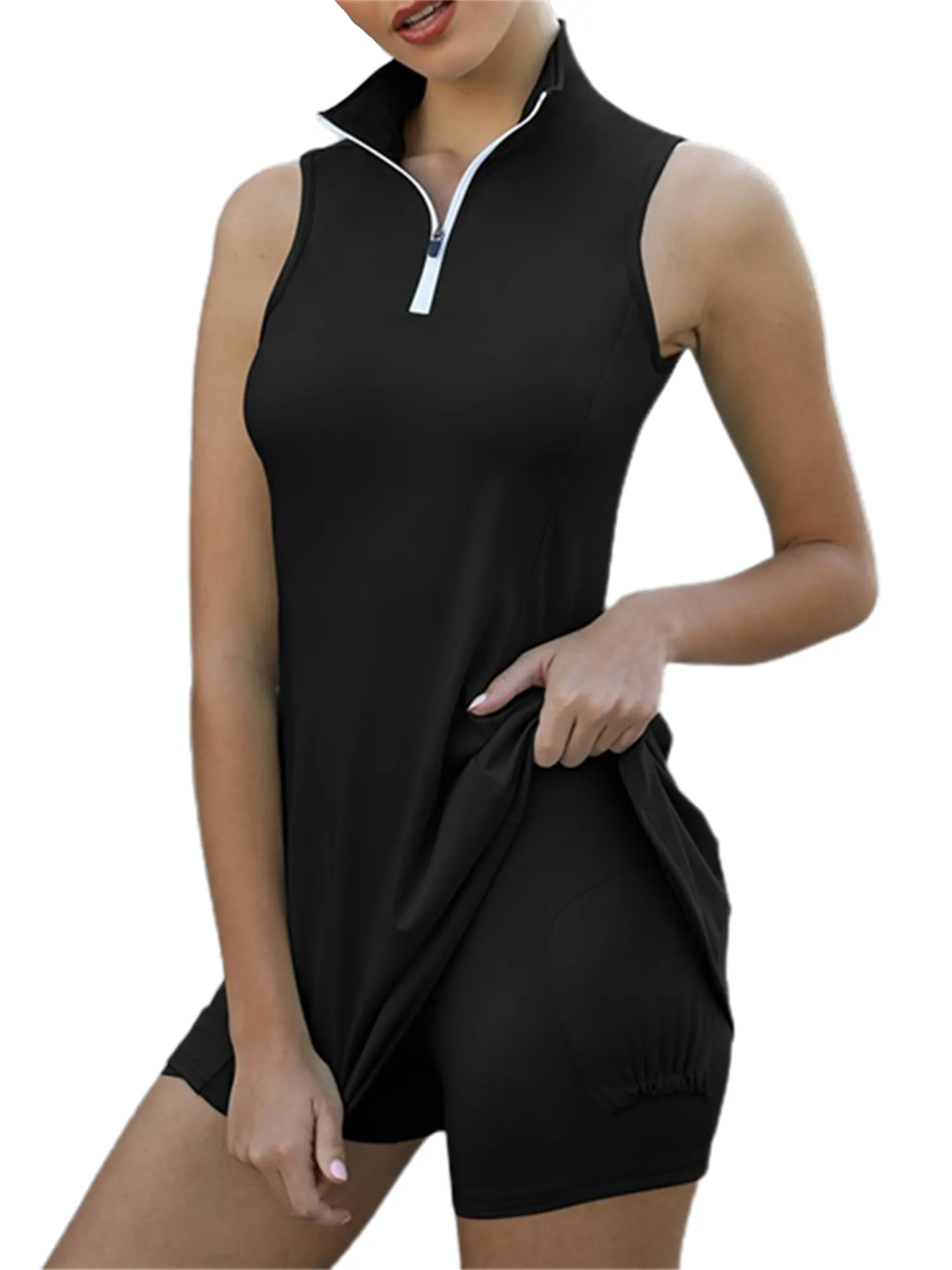 AMILIEe Women Tennis Dress, Golf Dresses with Inner Shorts and Pockets for Exercise