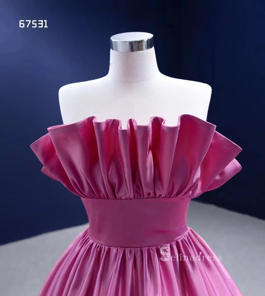 Ball Gown Pink Ruffle Quince Dresses Satin Ball Gown Wedding Dress RSM67531