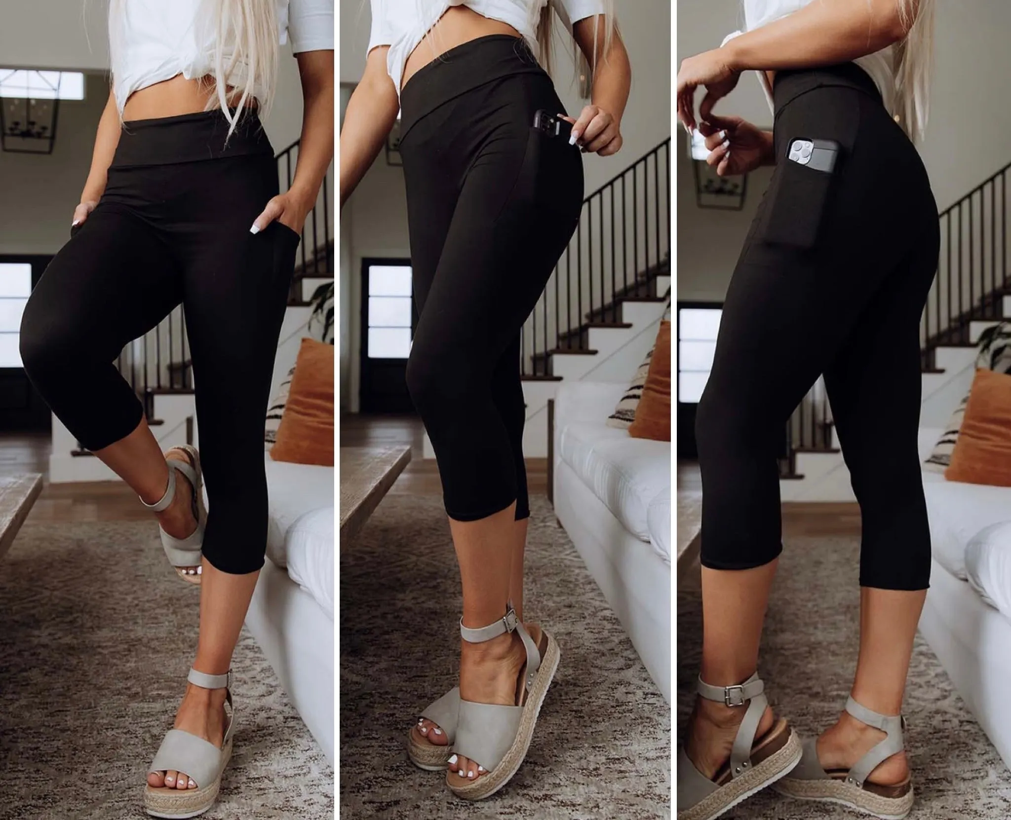 Black Capri Pocket Leggings