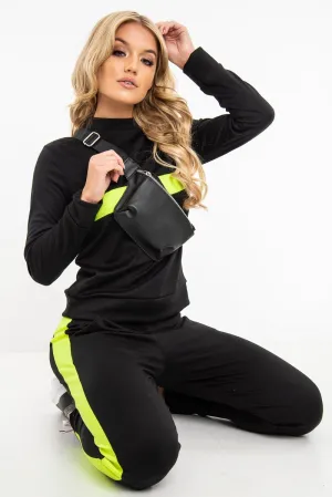 Black Neon Green Stripe Loungewear Set - Ariella