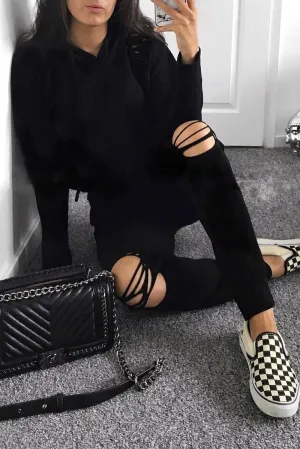 Black Ripped Loungewear Set - Natalia