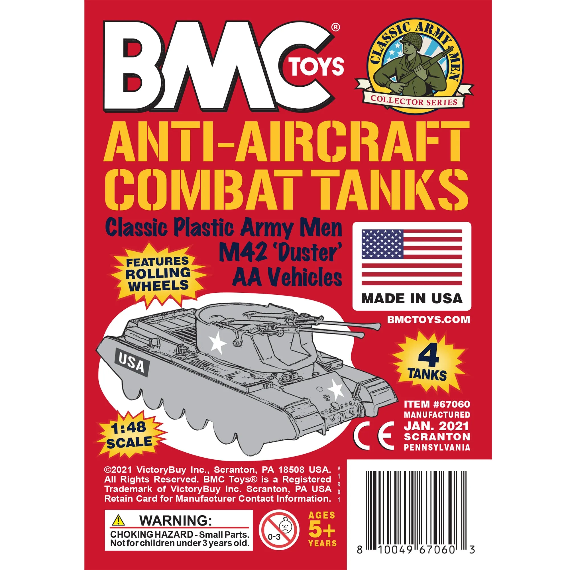 BMC Classic Payton Anti-Aircraft Tanks - 4pc Red Plastic Army Men Vehicles