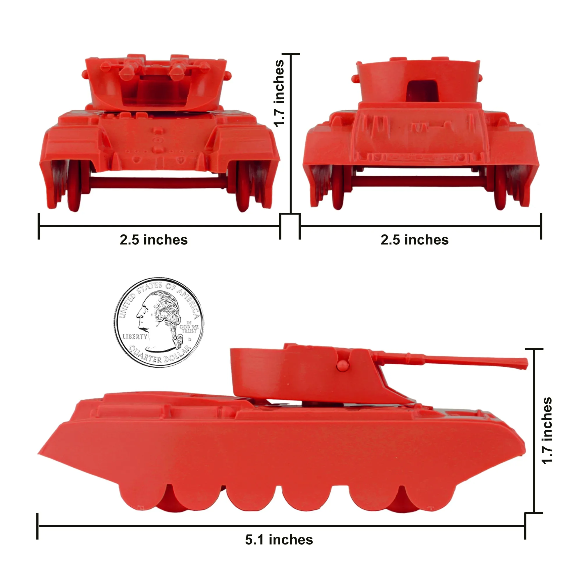 BMC Classic Payton Anti-Aircraft Tanks - 4pc Red Plastic Army Men Vehicles