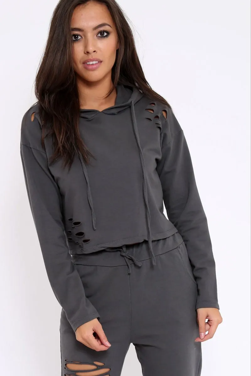 Charcoal Ripped Loungewear Set - Natalia