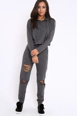 Charcoal Ripped Loungewear Set - Natalia