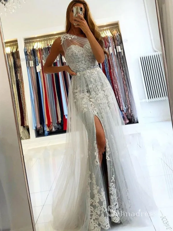 Chic Mermaid One Shoulder Gray Applique Long Prom Dresses Cheap Evening Dresses MLH1222