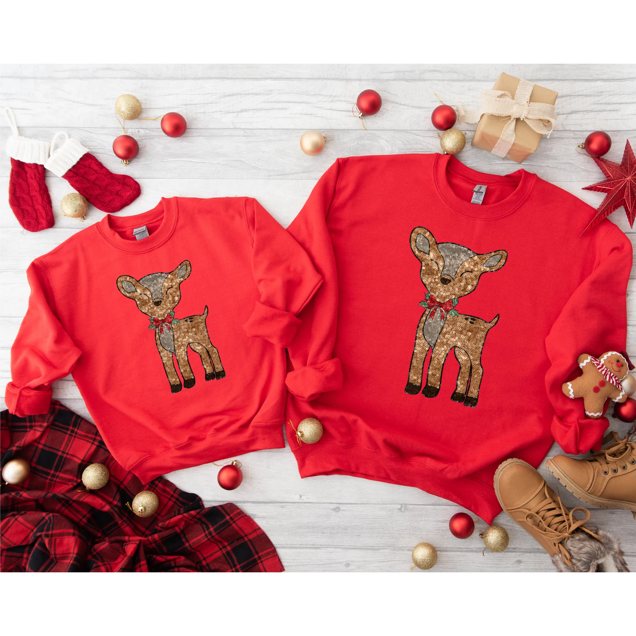 Christmas Reindeer ~ Mommy & Me Graphic RED sweatshirts