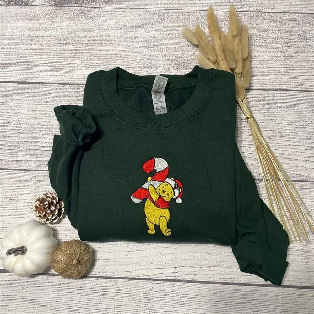 Christmas Winnie The Pooh Embroidered Sweatshirt, Women's Embroidered Sweatshirts