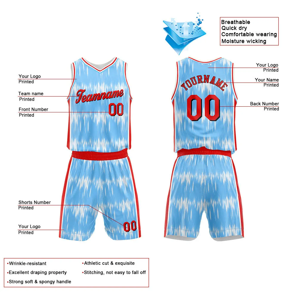 Custom Basketball Jersey Uniform Suit Printed Your Logo Name Number Acoustic wave-Light Blue