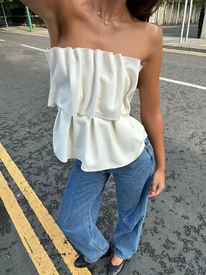 Cute Slim Street Low Solid Femme Folds Sleeveless Sexy Tank Crop Cut Autumn Clothing Club Top