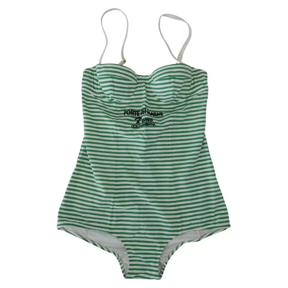 Dolce & Gabbana White Green Stripes One Piece Beachwear Swimwear