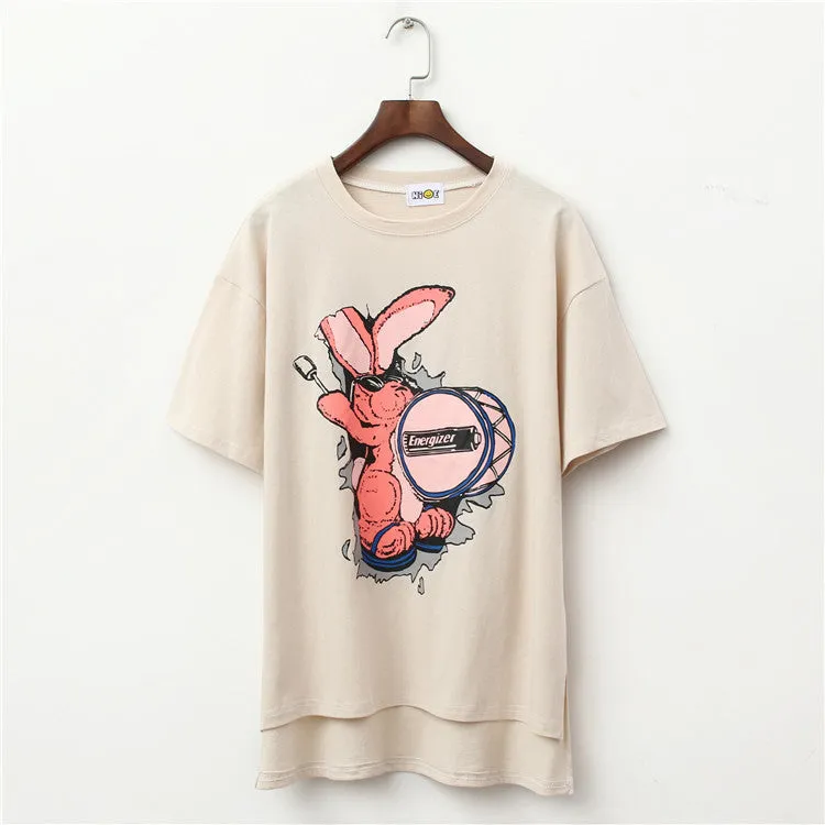 Drummer Rabbit Printed Novelty Casual Tees