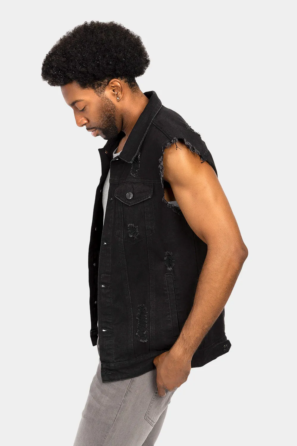 Essential Distressed Denim Vest