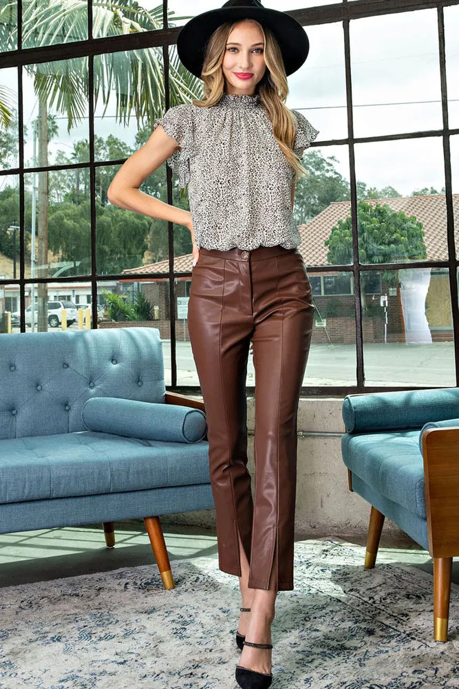 Faux Leather Pant in Chocolate by eesome