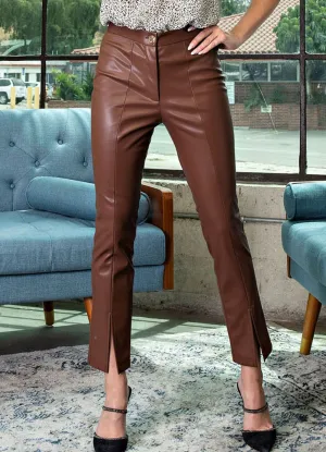 Faux Leather Pant in Chocolate by eesome