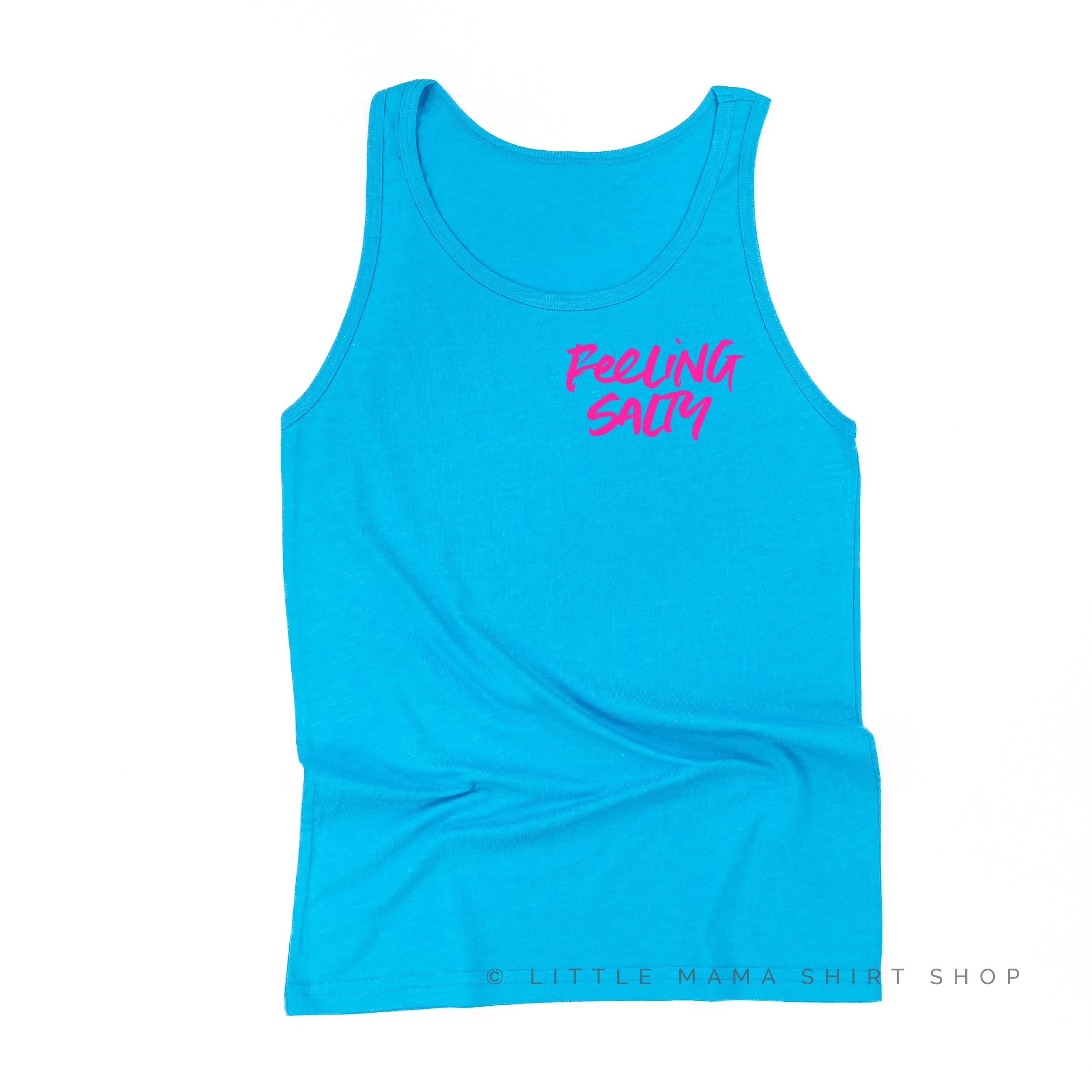 FEELING SALTY POCKET DESIGN FRONT / OCEAN SUNSET BACK - Unisex Jersey Tank