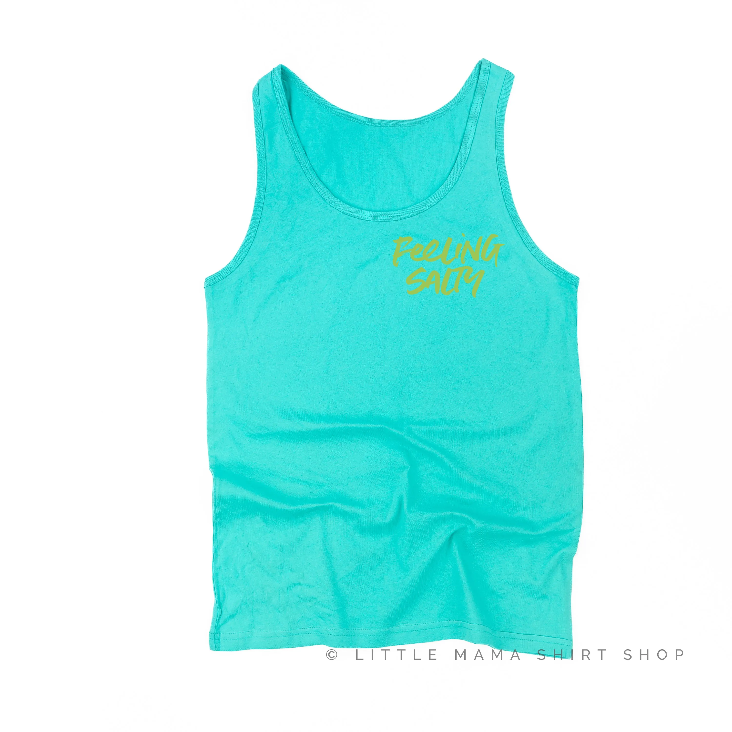 FEELING SALTY POCKET DESIGN FRONT / OCEAN SUNSET BACK - Unisex Jersey Tank