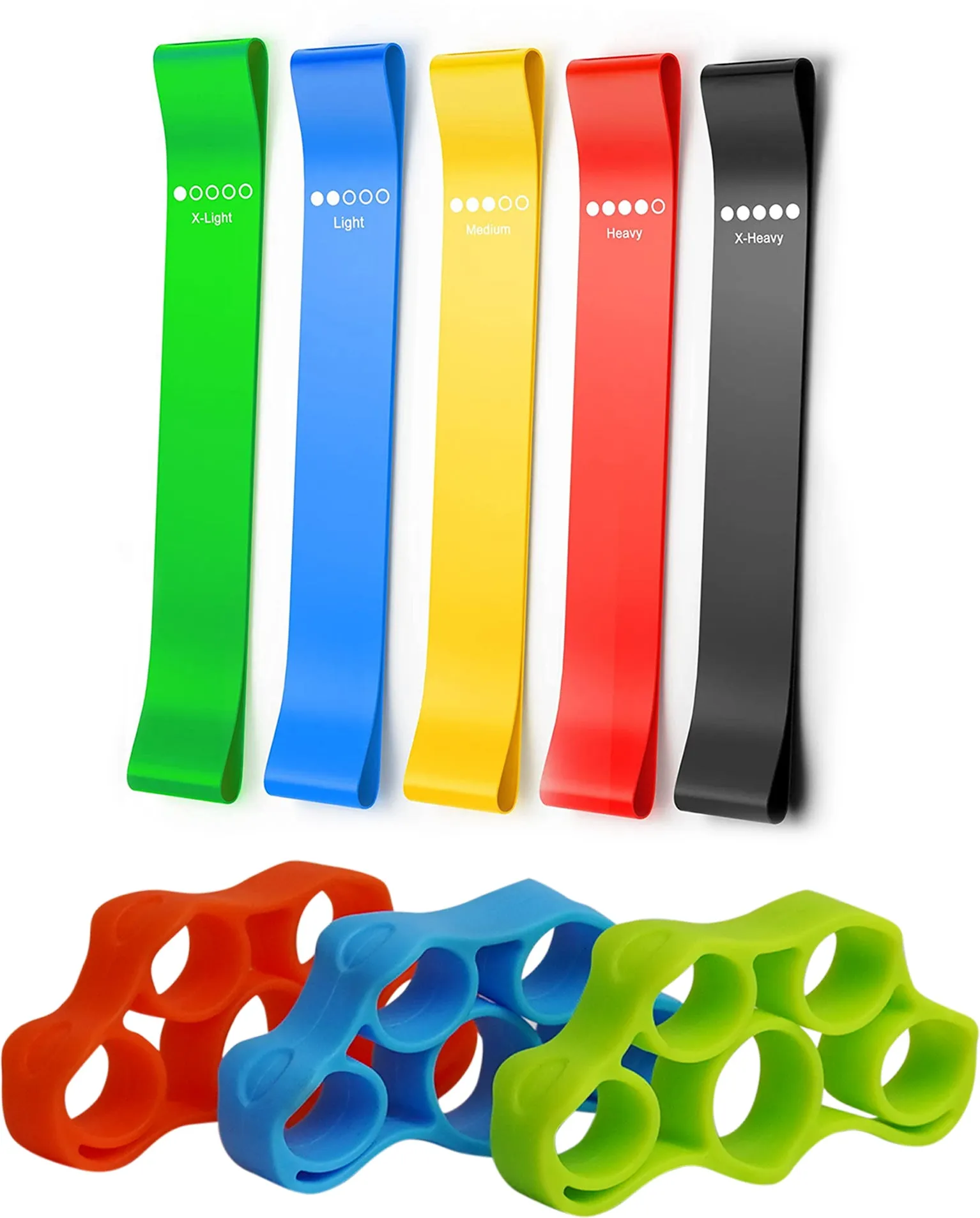 Fitness Combo of Loop Bands Set of 5 & Finger Stretcher Set of 3 for Workout