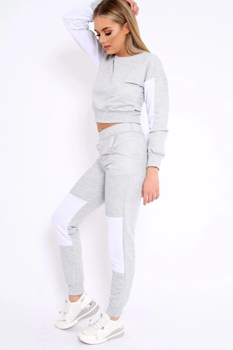 Grey and White Colour Block Loungewear Set - Elody