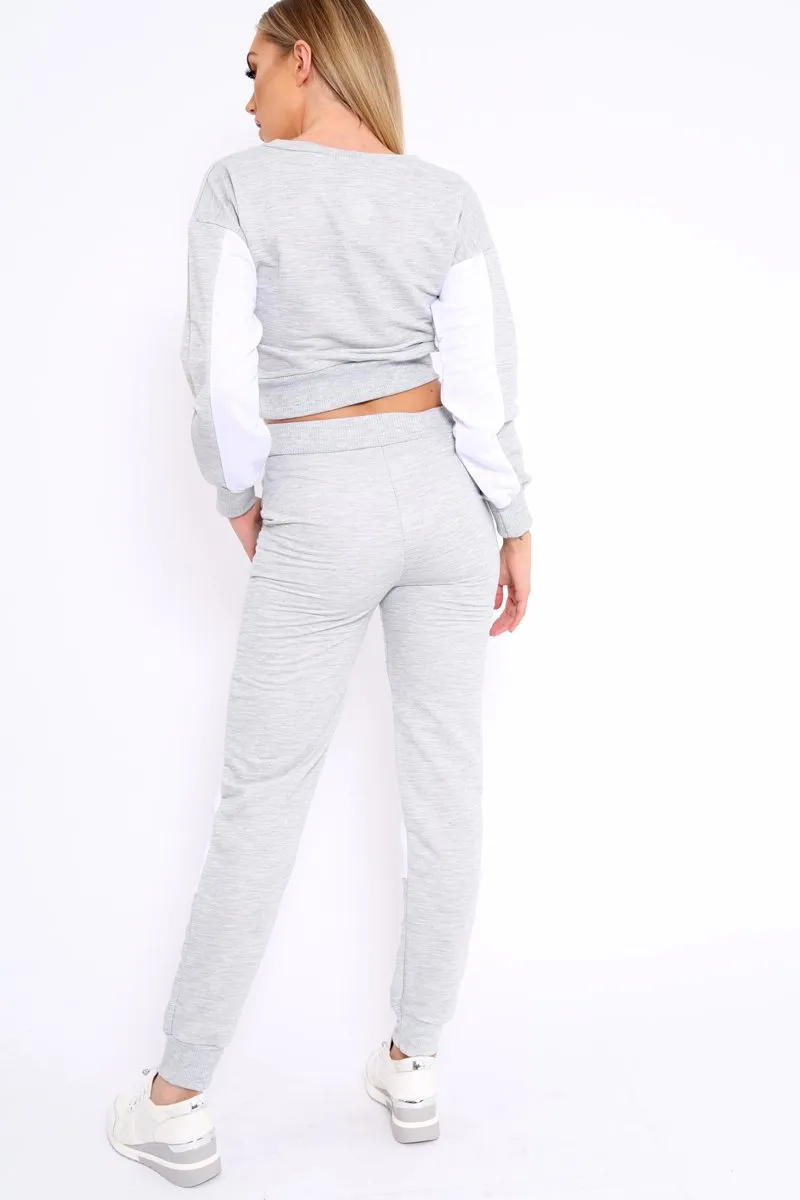 Grey and White Colour Block Loungewear Set - Elody