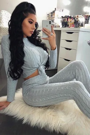 Grey Cable Knit Loungewear Co-ord - Anha