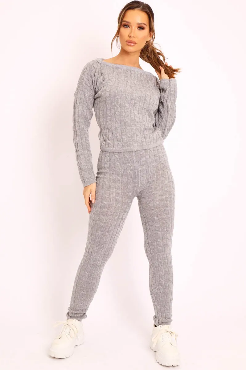 Grey Cable Knit Loungewear Co-ord - Anha