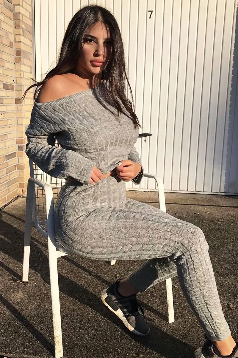 Grey Cable Knit Loungewear Co-ord - Anha