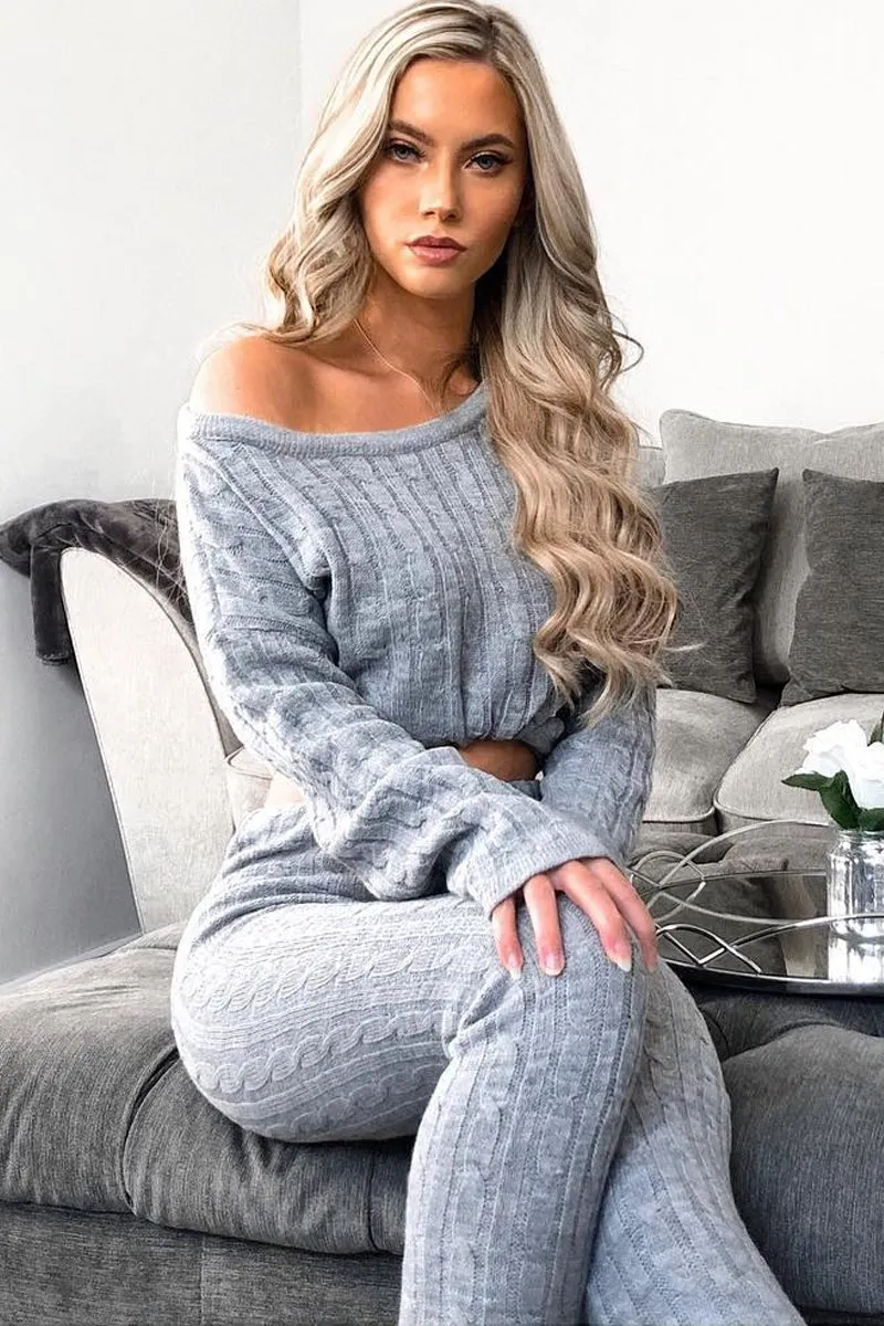 Grey Cable Knit Loungewear Co-ord - Anha