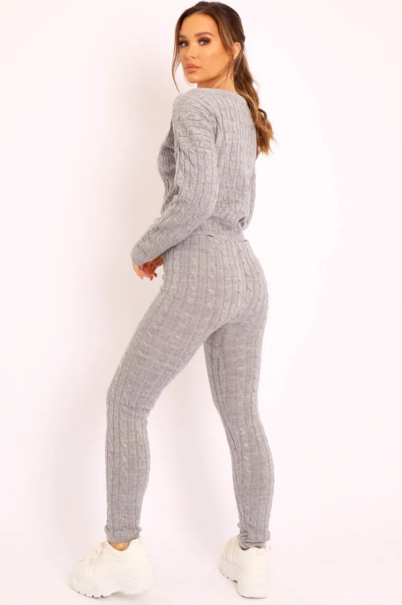 Grey Cable Knit Loungewear Co-ord - Anha