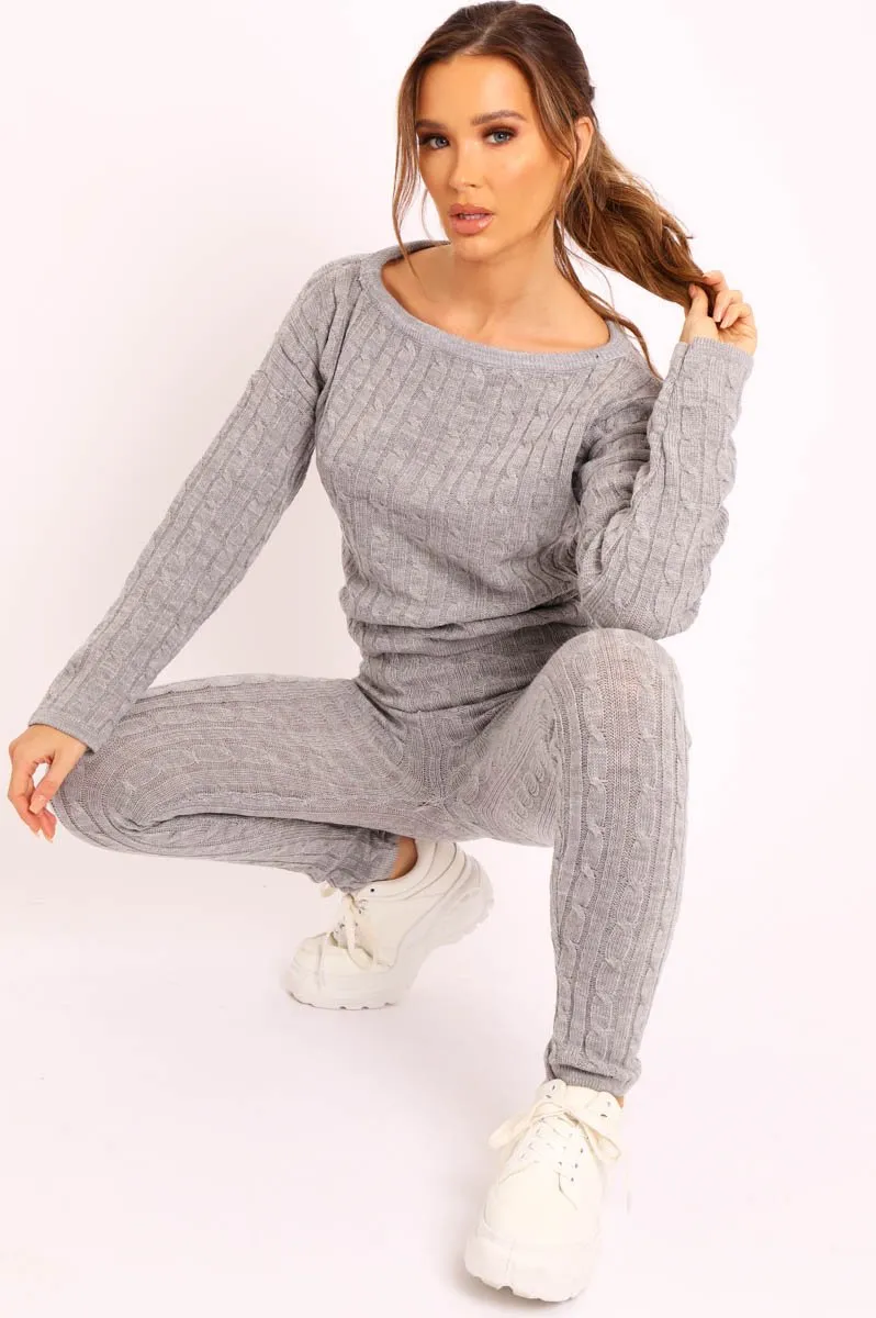 Grey Cable Knit Loungewear Co-ord - Anha