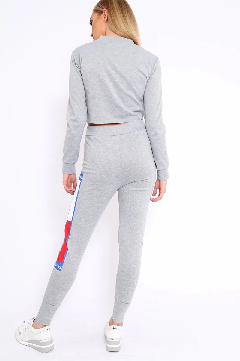 Grey In My Jeans Cropped Top Loungewear Set - Yarely