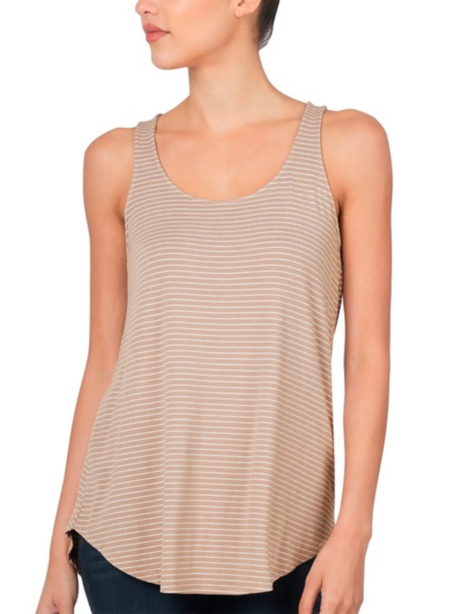 Haley Striped Tank - Ash Mocha/Ivory