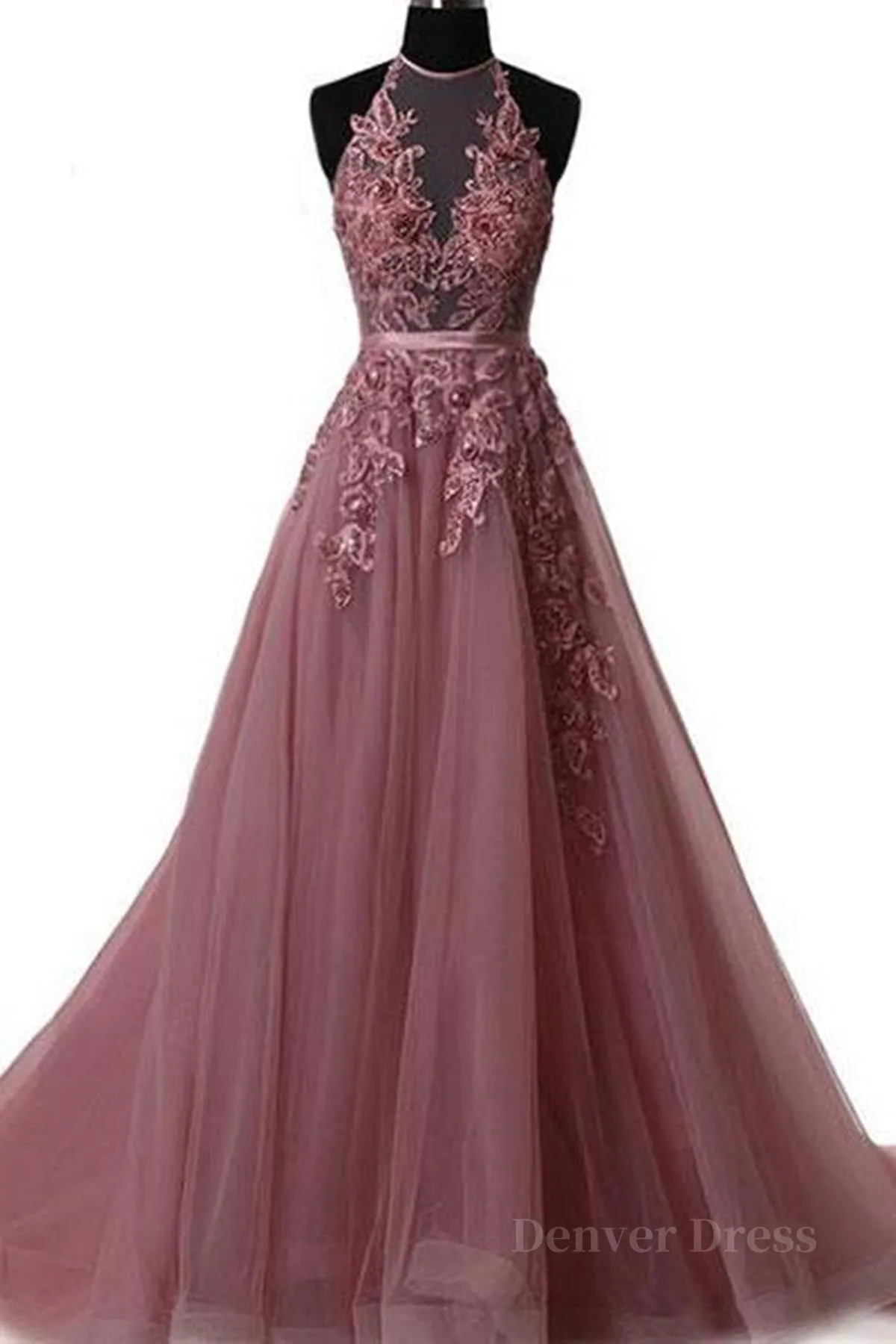 Halter Neck Backless Lace Prom Dresses Open Back Halter Neck Lace Formal Evening Dresses