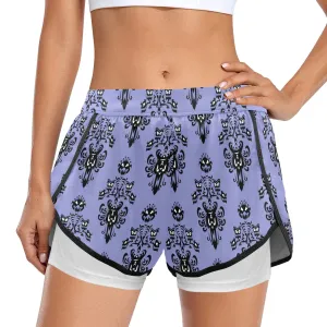 Haunted Mansion Wallpaper Women's Sports Shorts With Compression Liner