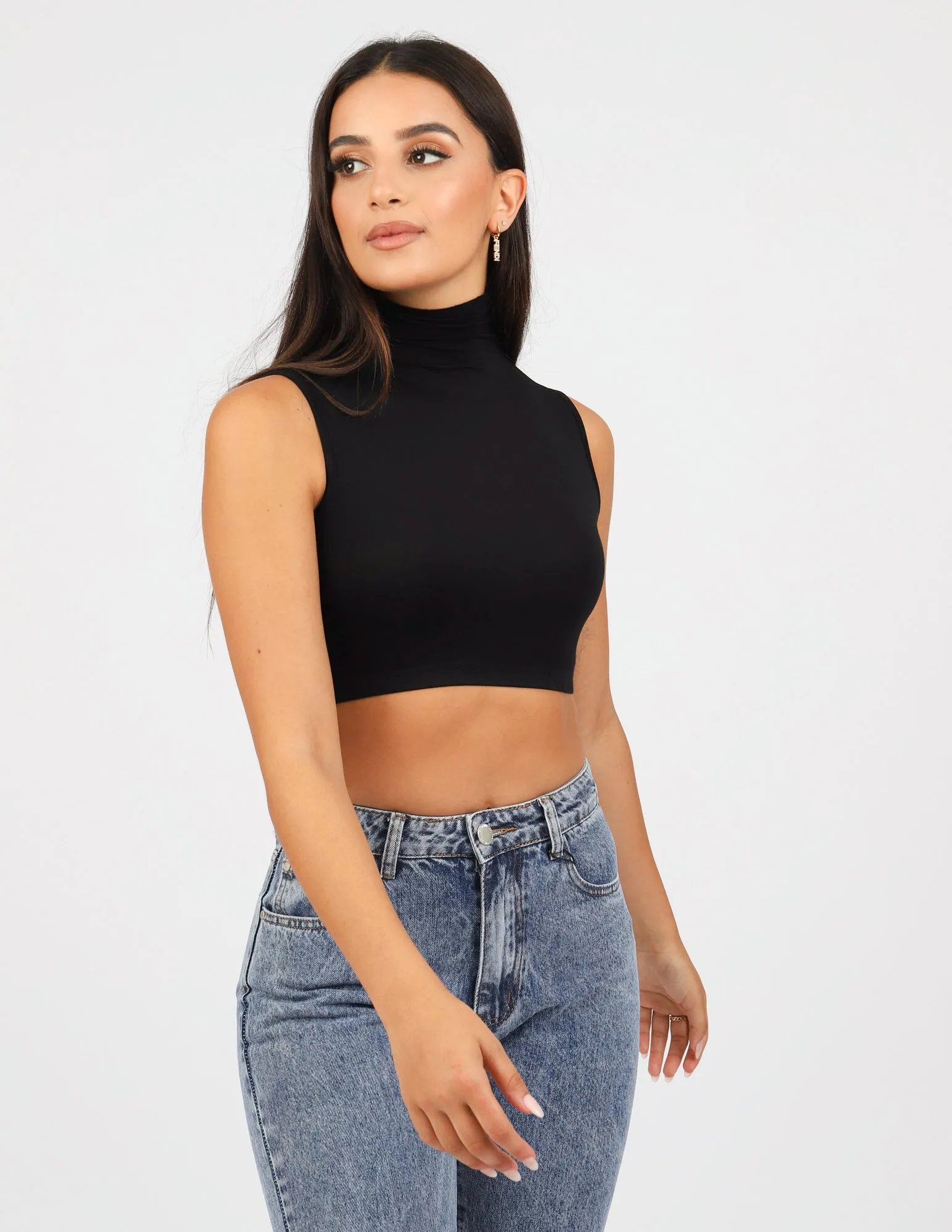 High Neck Sleeveless Crop Body Top