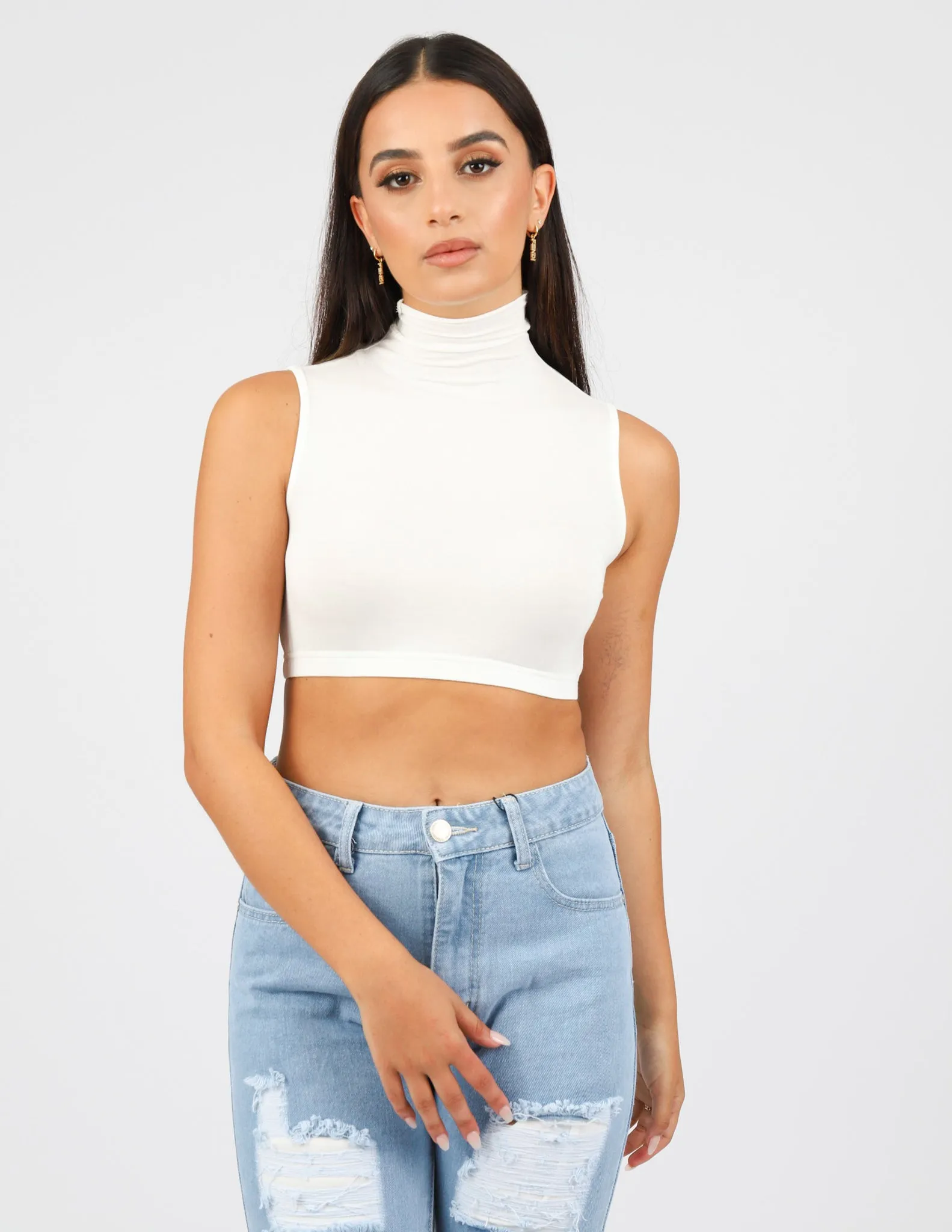 High Neck Sleeveless Crop Body Top