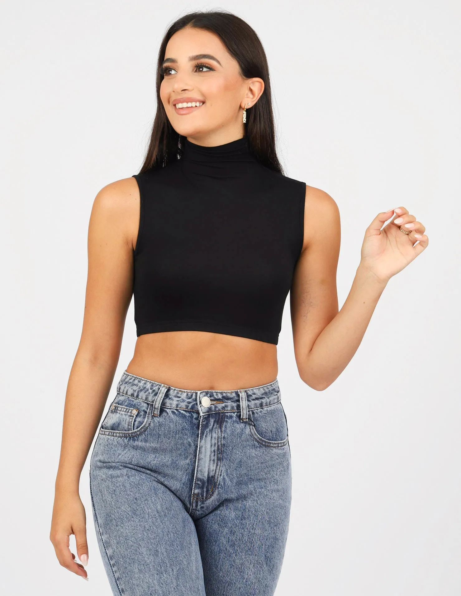 High Neck Sleeveless Crop Body Top