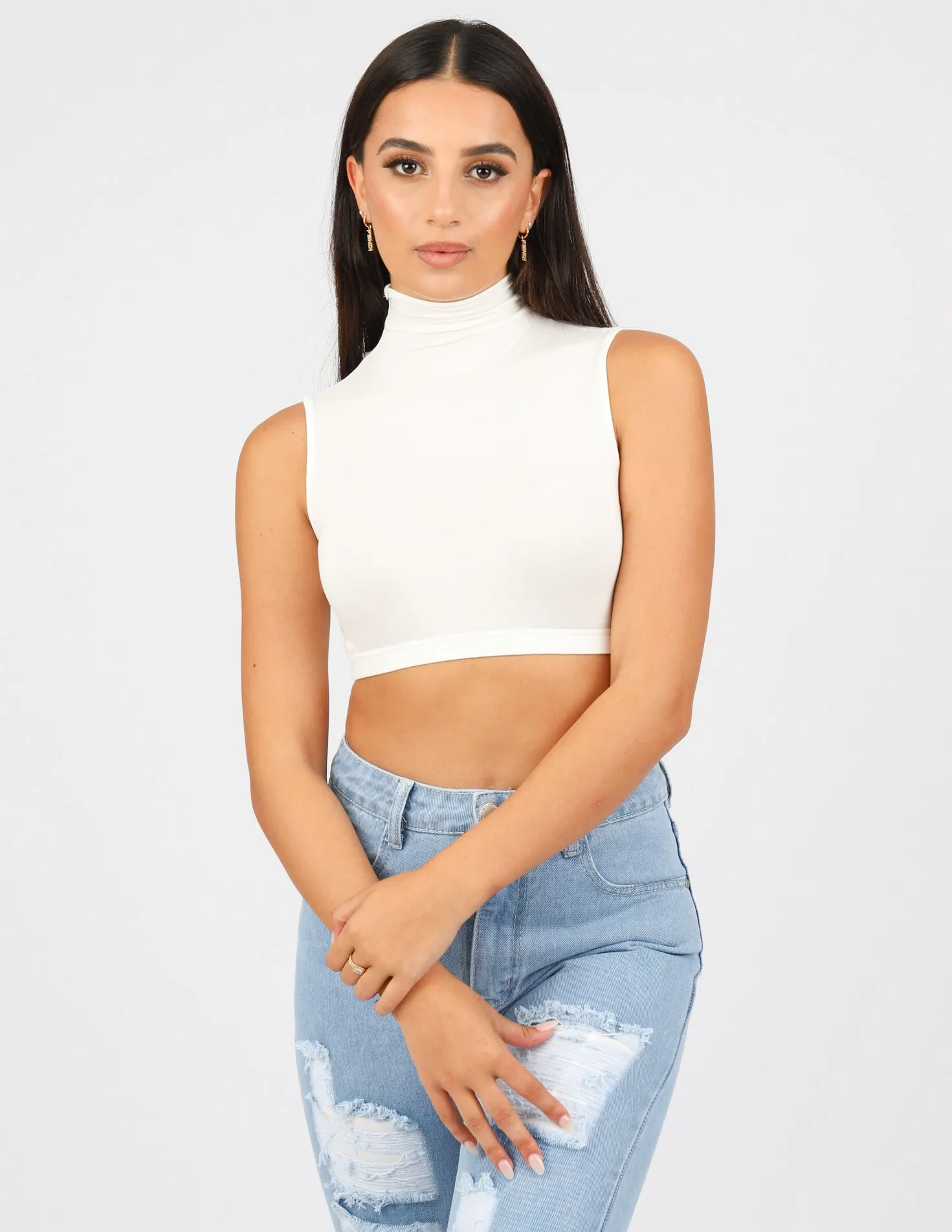 High Neck Sleeveless Crop Body Top