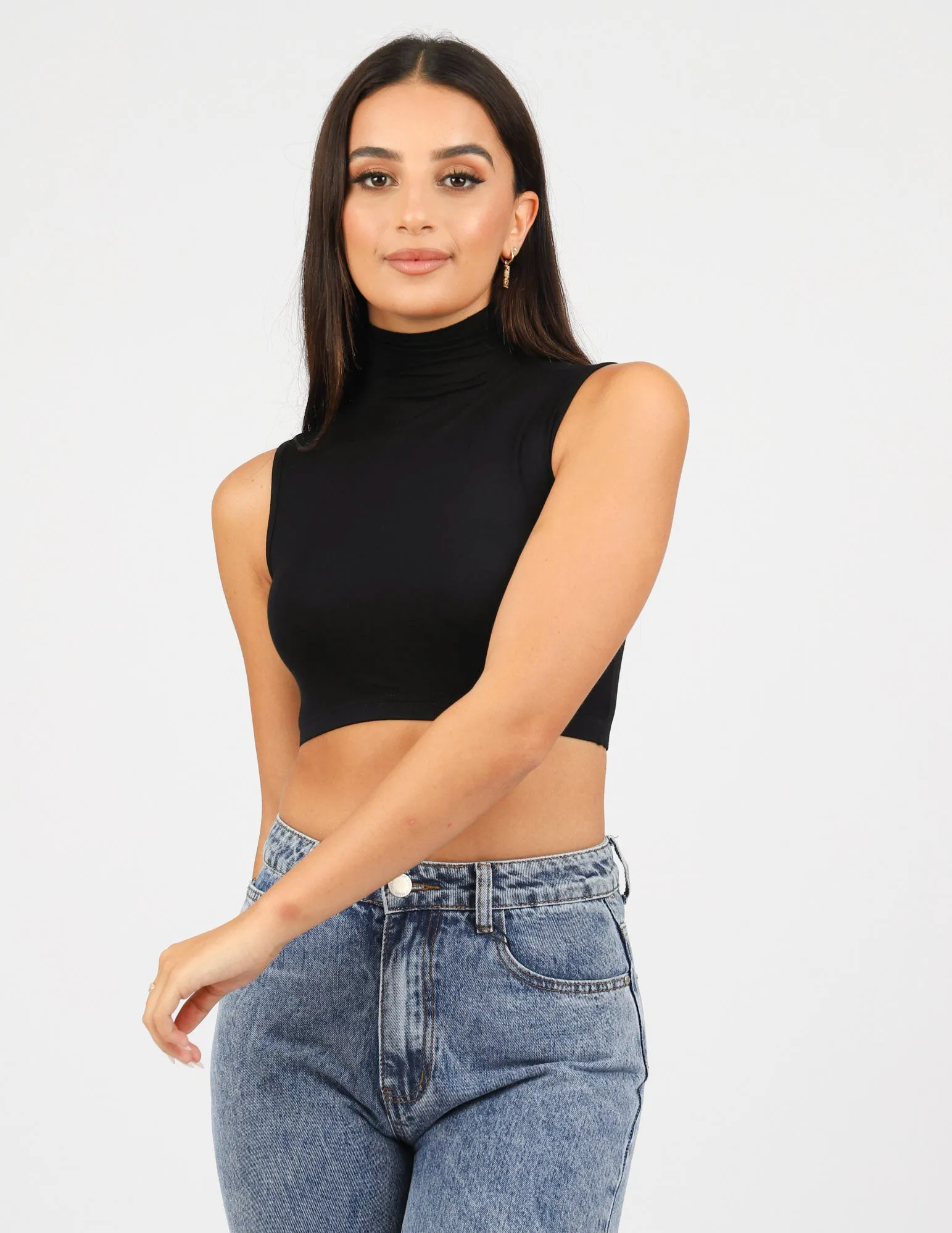 High Neck Sleeveless Crop Body Top