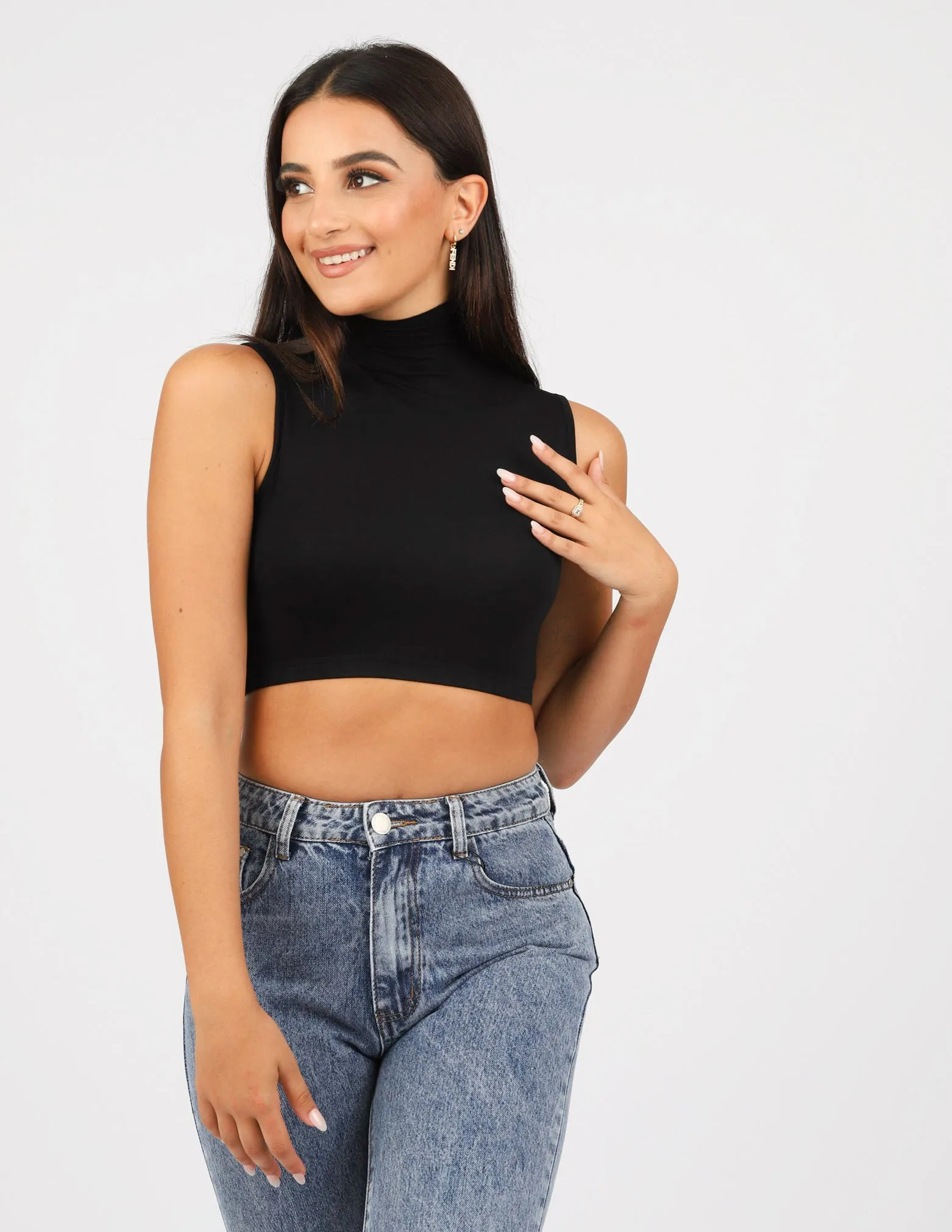 High Neck Sleeveless Crop Body Top