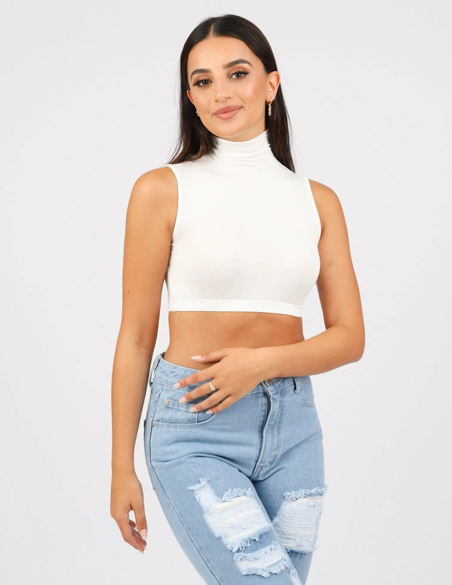 High Neck Sleeveless Crop Body Top