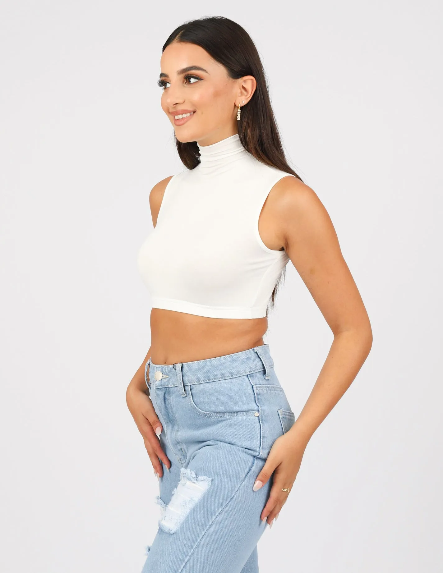 High Neck Sleeveless Crop Body Top