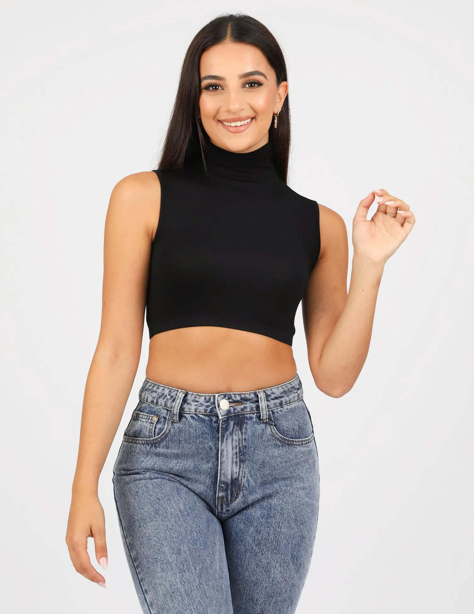 High Neck Sleeveless Crop Body Top