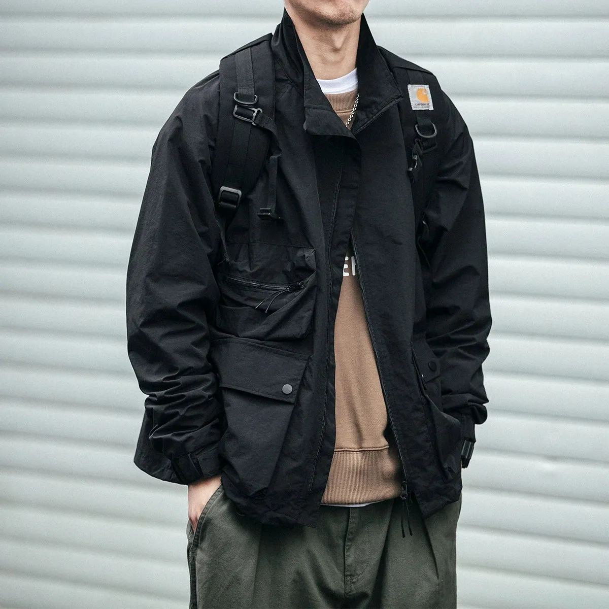 Japanese Streetwear Workwear Jacket with Stand-up Collar