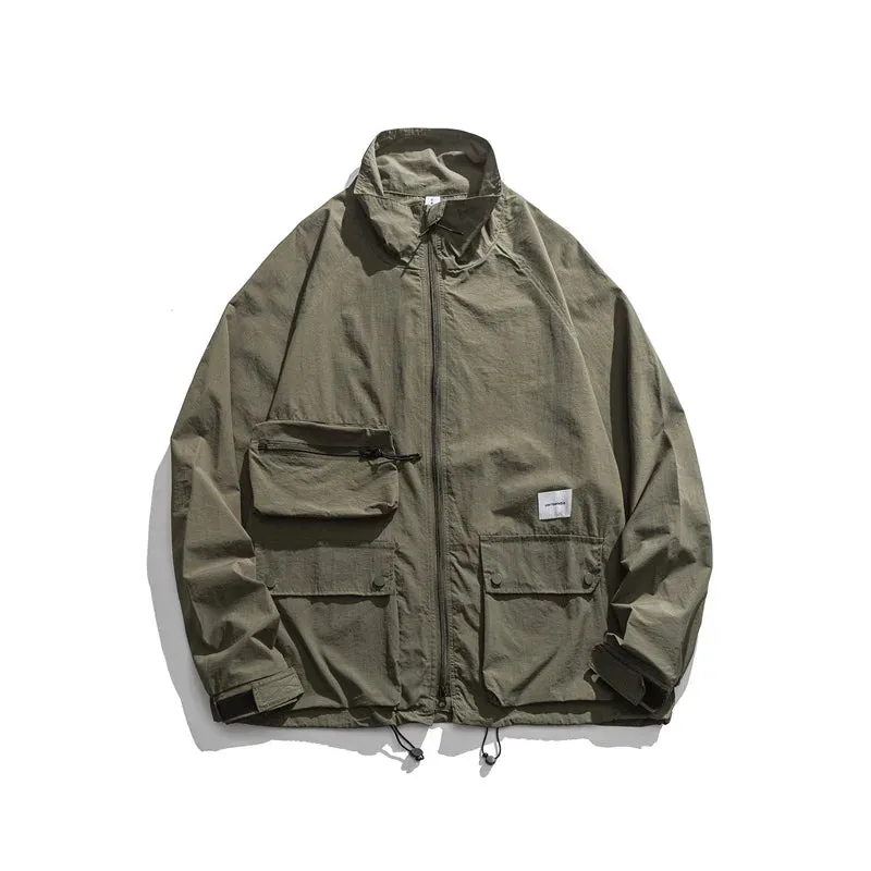 Japanese Streetwear Workwear Jacket with Stand-up Collar