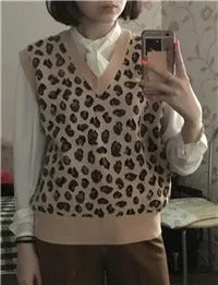 Leopard Vintage Oversize Pullovers Sleeveless Vest