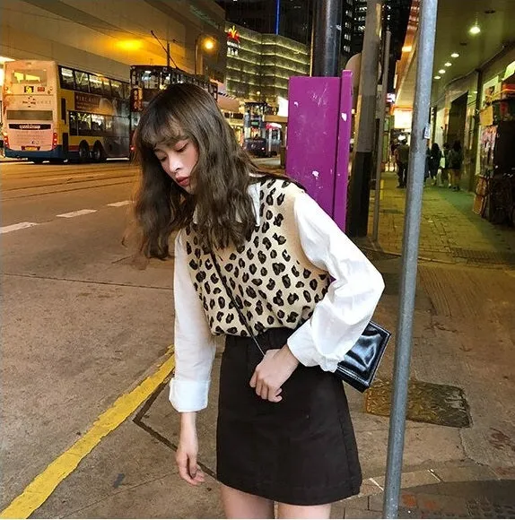 Leopard Vintage Oversize Pullovers Sleeveless Vest